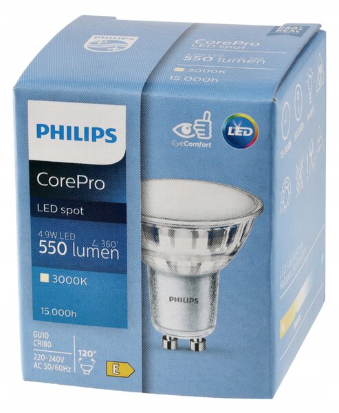 SADA 3x žiarovka Philips GU10 4,9W 550lm 112lm/W 3000K EyeComfort CorePro