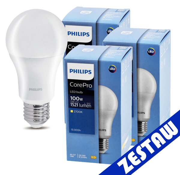 SADA 3x Philips LED žiarovka E27 13W 1521lm 2700K EyeComfort CorePro