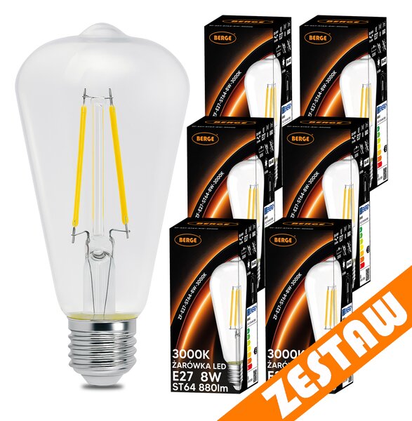 SADA 6x LED žiarovka E27 ST64 6W 660lm Filament 3000K - tepla biela
