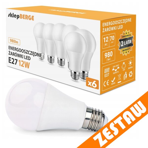 SADA 6x LED žiarovka E27 12W - studena biela