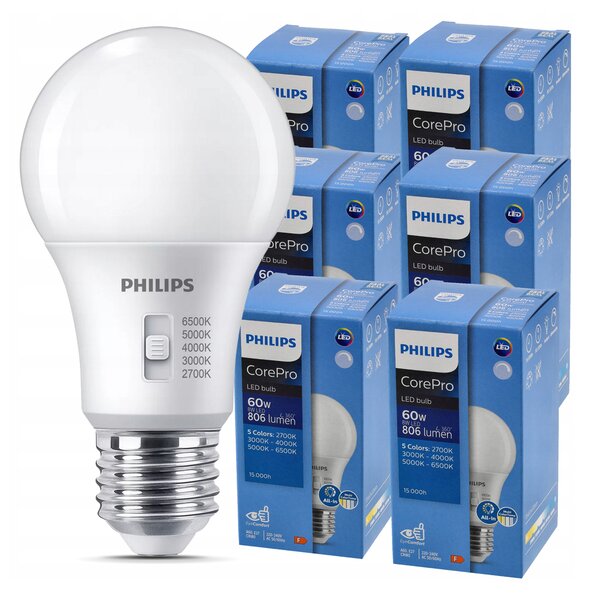 6x stmievateľná LED žiarovka E27 8W 806lm 5CCT CorePro 2700K - 6500K
