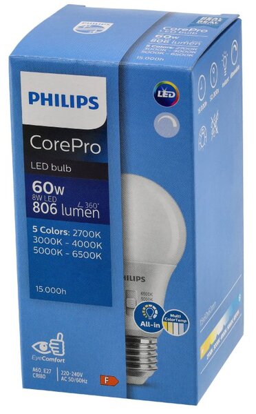 LED žiarovka E27 stmievateľná 8W 806lm A60 5CCT Philips 2700K - 6500K
