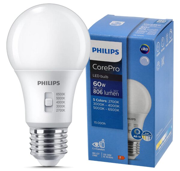 3x stmievateľná LED žiarovka E27 8W 806lm 5CCT CorePro 2700K - 6500K