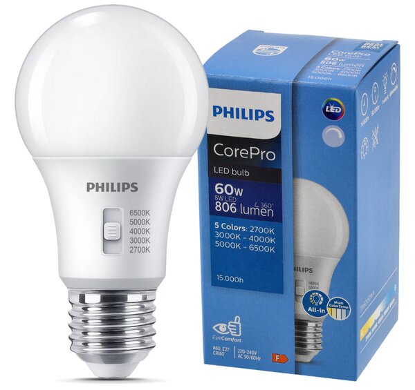 6x stmievateľná LED žiarovka E27 8W 806lm 5CCT CorePro 2700K - 6500K