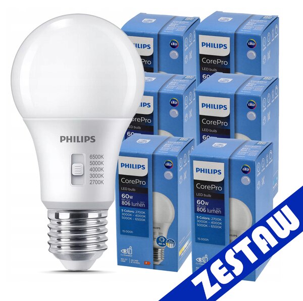 6x stmievateľná LED žiarovka E27 8W 806lm 5CCT CorePro 2700K - 6500K