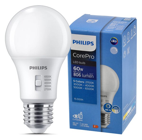 LED žiarovka E27 stmievateľná 8W 806lm A60 5CCT Philips 2700K - 6500K