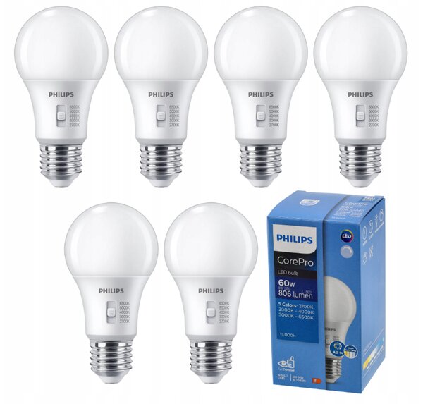 6x stmievateľná LED žiarovka E27 8W 806lm 5CCT CorePro 2700K - 6500K