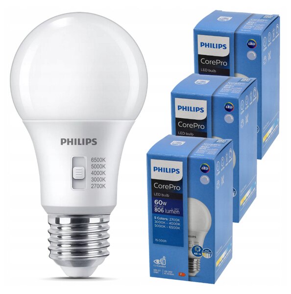 3x stmievateľná LED žiarovka E27 8W 806lm 5CCT CorePro 2700K - 6500K
