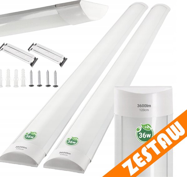 BERGE Sada 2 LED žiaroviek 120 cm prisadené panelové svietidlo 36 W 3600 lm denné svetlo farba