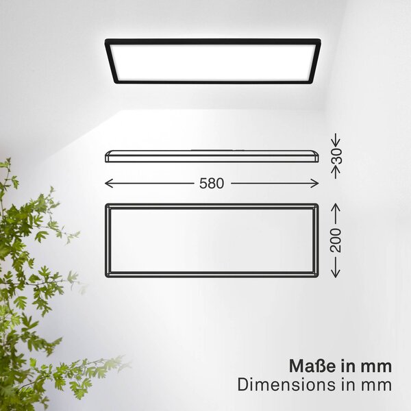 LED panel Shallow on/off, 58 x 20 cm, čierny, 840 podsvietenie, Čierna, Pracovňa / Kancelária, Plast, Stropné svetlo