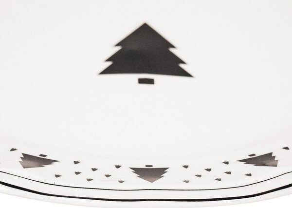 Bielo-čierny porcelánový jedálenský tanier so stromčekmi X-Mas Tree - Ø 26*1,5 cm - Housevitamin
