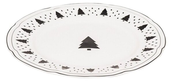 Bielo-čierny porcelánový jedálenský tanier so stromčekmi X-Mas Tree - Ø 26*1,5 cm - Housevitamin