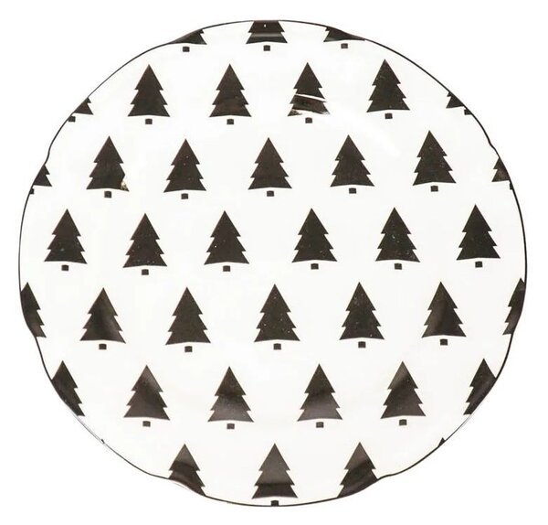 Krémový porcelánový dezertný tanierik so stromčekmi X-Mas Tree - Ø 15*1,5 cm - Housevitamin