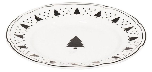 Krémový porcelánový dezertný tanierik so stromčekmi X-Mas Tree - Ø 15*1,5 cm - Housevitamin