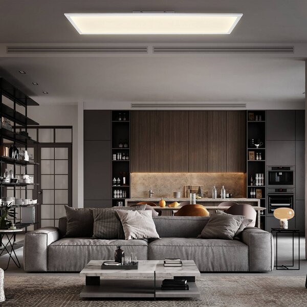 B.K. Licht LED panel Brian biely, 100 x 25 cm, diaľkové ovládanie, Biela / opálová, Pracovňa / Kancelária, kov, Stropné svetlo