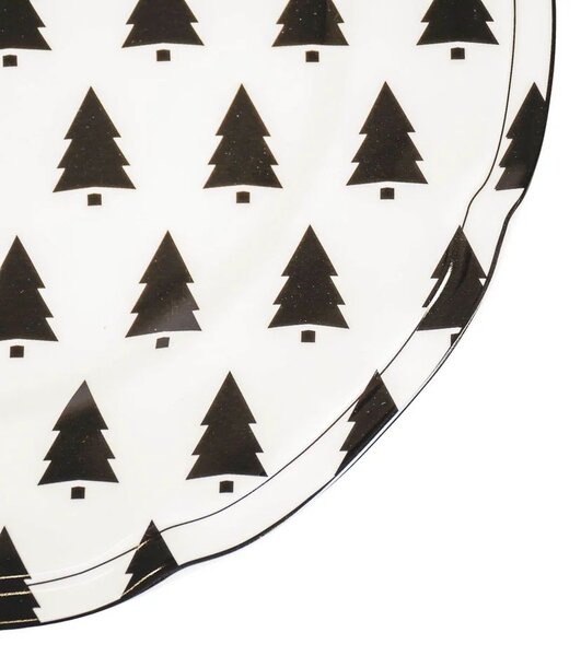 Krémový porcelánový dezertný tanierik so stromčekmi X-Mas Tree - Ø 20*1,5 cm - Housevitamin