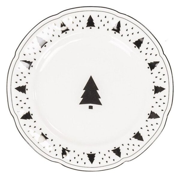 Krémový porcelánový dezertný tanierik so stromčekmi X-Mas Tree - Ø 20*1,5 cm - Housevitamin