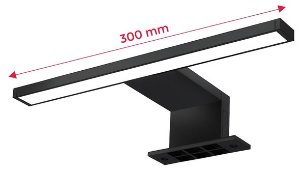 LED zrkadlo svetlo Bill, šírka 30 cm, čierne, kovové, 4 000 K, Čierna, Kúpeľňa, kov, Moderný, Nástenné svietidlo