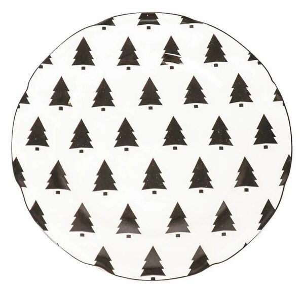 Krémový porcelánový dezertný tanierik so stromčekmi X-Mas Tree - Ø 20*1,5 cm - Housevitamin