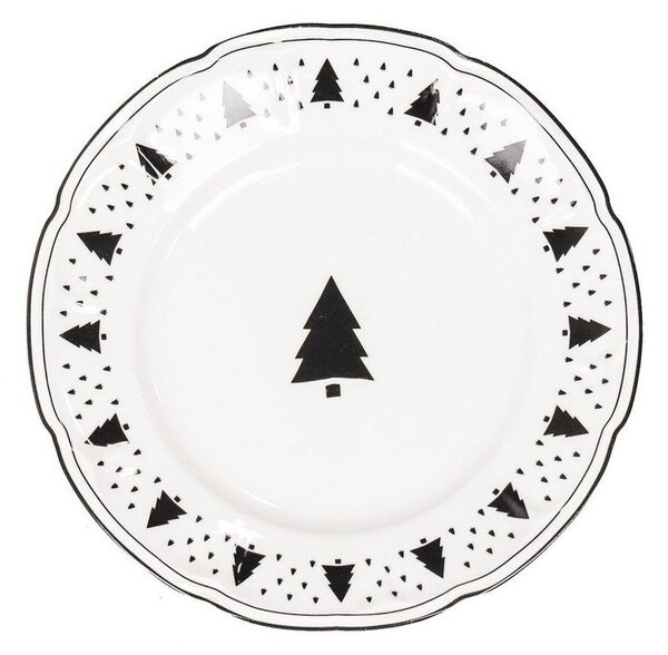 Krémový porcelánový dezertný tanierik so stromčekmi X-Mas Tree - Ø 15*1,5 cm - Housevitamin