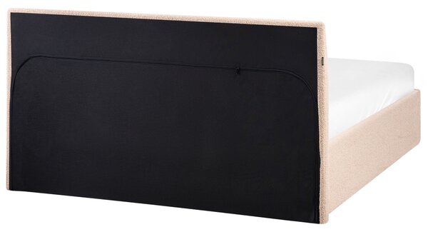 Posteľ béžová buklé čalúnenie 120 x 200 cm prešívané čelo lamelový rošt s úložným priestorom moderný štýl spálňa