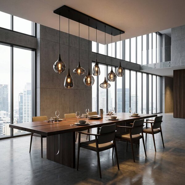 Trio Lighting Závesné svietidlo Lumina, 8 svetiel, čierna/chróm, sklo, Čierna, Obývacia izba / jedáleň, Sklo, Závesné svietidlo