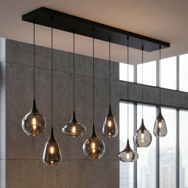 Trio Lighting Závesné svietidlo Lumina, 8 svetiel, čierna/chróm, sklo, Čierna, Obývacia izba / jedáleň, Sklo, Závesné svietidlo