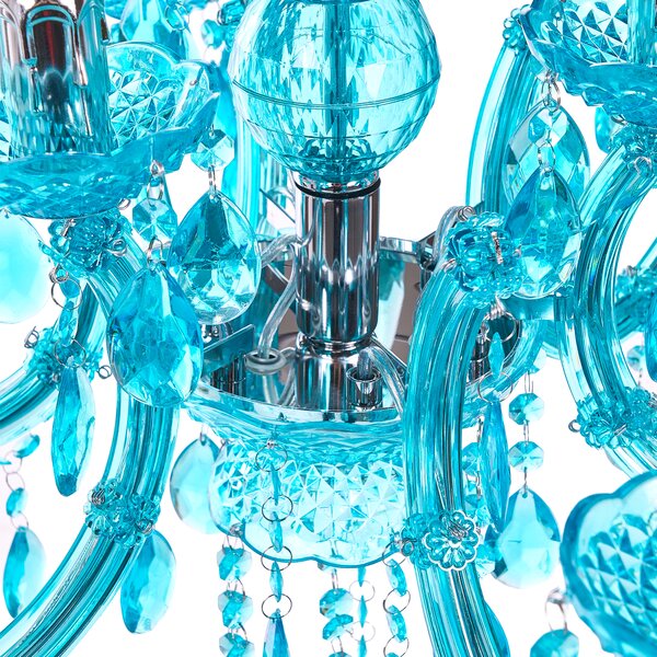 Luster modrý priehľadný krištáľový 6 žiaroviek moderný glamour štýl obývačka jedáleň spálňa