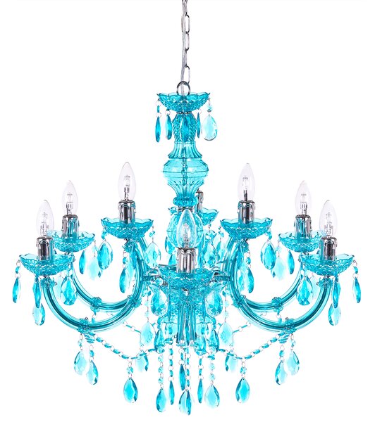 Luster modrý priehľadný krištáľový 6 žiaroviek moderný glamour štýl obývačka jedáleň spálňa