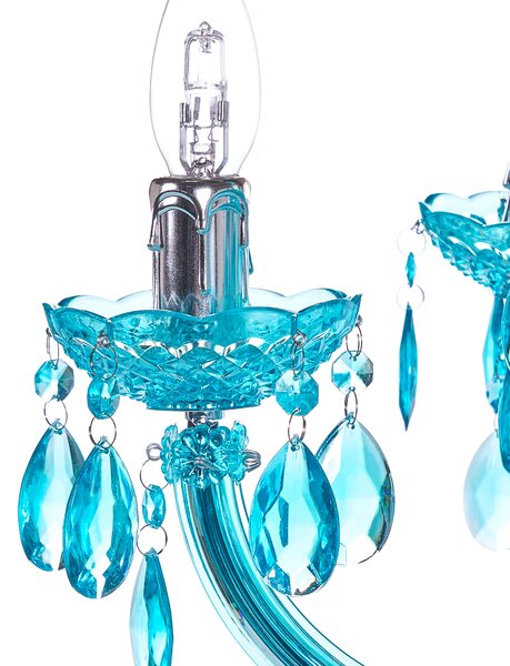 Luster modrý priehľadný krištáľový 6 žiaroviek moderný glamour štýl obývačka jedáleň spálňa