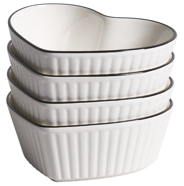 Sada 4 misiek biela porcelánová priehľadná glazúra tvar srdca ručná výroba moderný štýl kuchyňa jedáleň