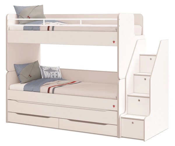 Cilek Poschodová posteľ s úložným priestorom a schodmi + 2x matrac 90x200x19 cm White Studio