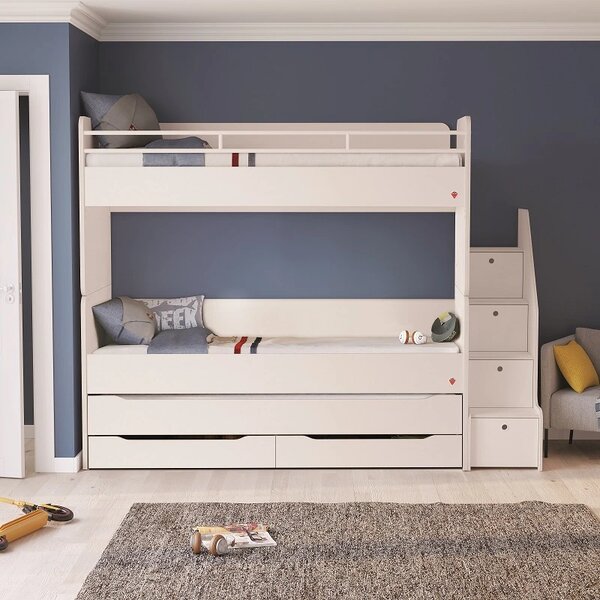 Cilek Poschodová posteľ s úložným priestorom a schodmi + 2x matrac 90x200x19 cm White Studio