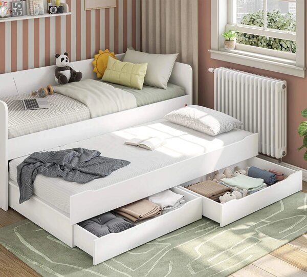 Cilek Poschodová posteľ s úložným priestorom a schodmi + 2x matrac 90x200x19 cm White Studio