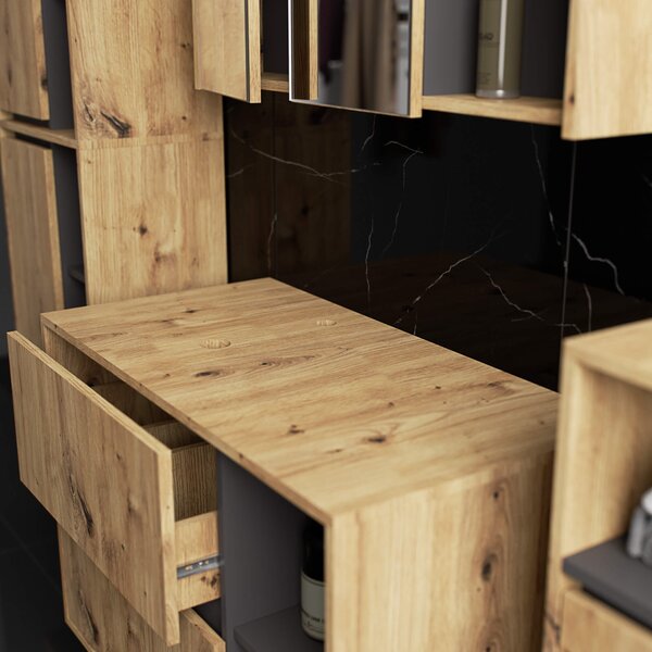 Ak furniture Závesná skrinka pod umývadlo VAMI s otvormi 90 cm dub artisan/šedý grafit