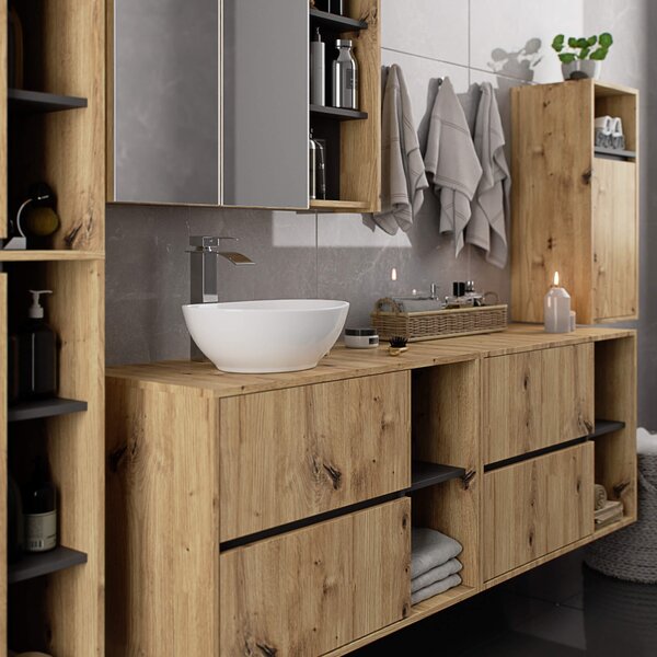 Ak furniture Závesná skrinka pod umývadlo VAMI s otvormi 90 cm dub artisan/šedý grafit