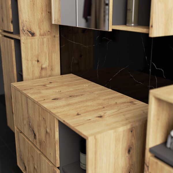 Ak furniture Závesná skrinka pod umývadlo VAMI s otvormi 90 cm dub artisan/šedý grafit