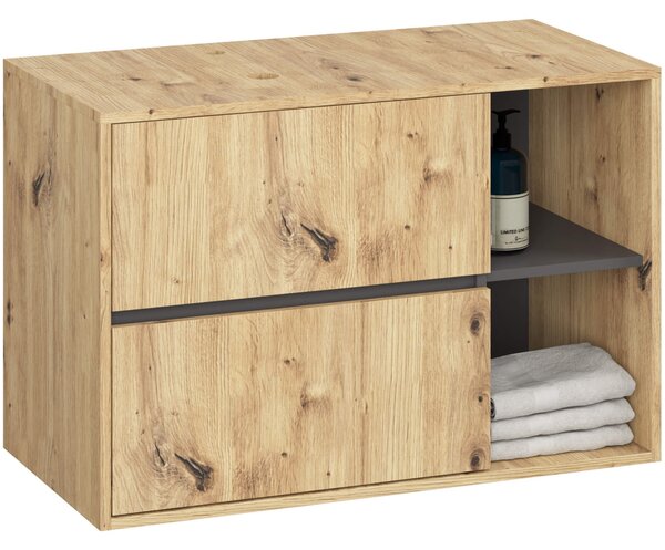 Ak furniture Závesná skrinka pod umývadlo VAMI s otvormi 90 cm dub artisan/šedý grafit