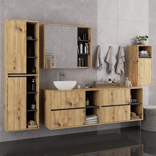 Ak furniture Závesná skrinka pod umývadlo VAMI s otvormi 90 cm dub artisan/šedý grafit
