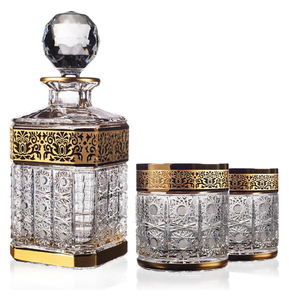 Bohemia Crystal ručne brúsený whisky set Romantic Horizont (1 karafa + 2 whisky poháre)