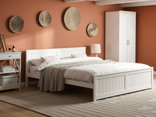 Posteľ biela borovicové drevo MDF 180 x 200 cm s čelom minimalistický škandinávsky štýl spálňa detská izba