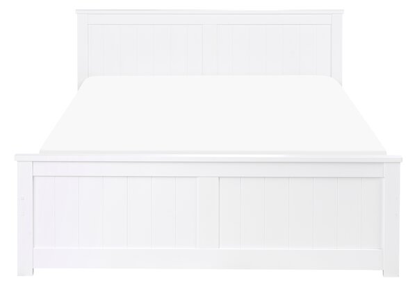 Posteľ biela borovicové drevo MDF 140 x 200 cm s čelom minimalistický škandinávsky štýl spálňa detská izba
