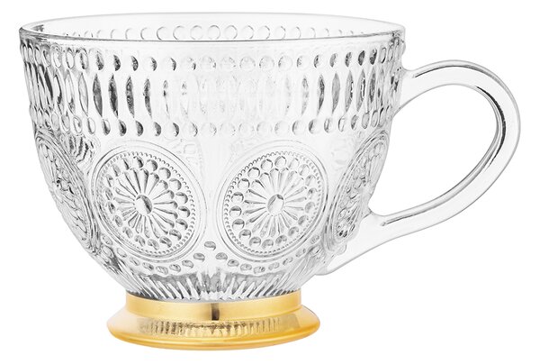 Sklenený hrnček Daisy 430 ml so zlatým podstavcom