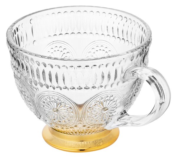 Sklenený hrnček Daisy 430 ml so zlatým podstavcom