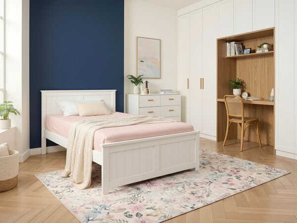 Posteľ biela borovicové drevo MDF 120 x 200 cm s čelom minimalistický škandinávsky štýl spálňa detská izba