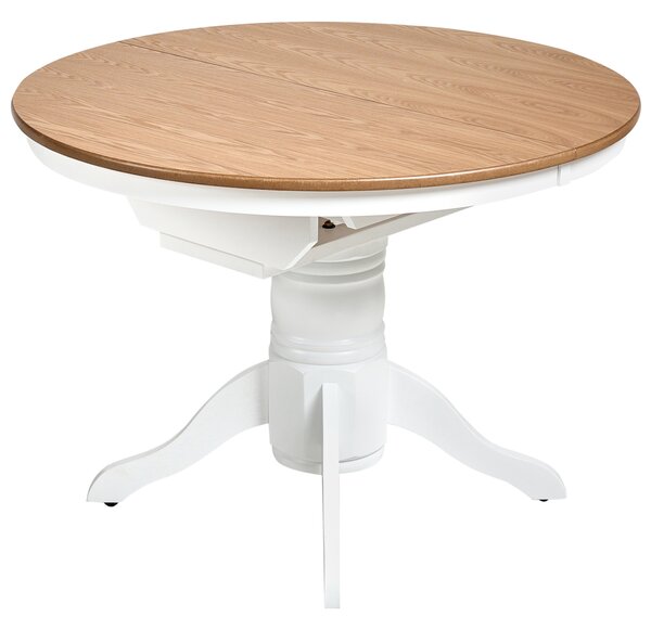 Rozkladací jedálenský stôl svetlý jaseň dyha kaučukové drevo MDF 106/150 cm okrúhly vintage vidiecky štýl