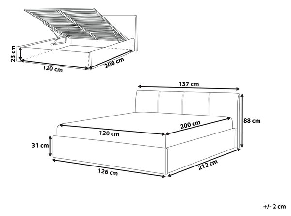 Posteľ sivá látkové čalúnenie 120 x 200 cm prešívané čelo lamelový rošt s úložným priestorom moderný štýl spálňa