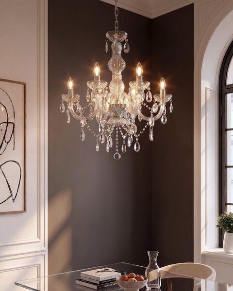 Luster priehľadný krištáľový 6 žiaroviek moderný glamour štýl obývačka jedáleň spálňa