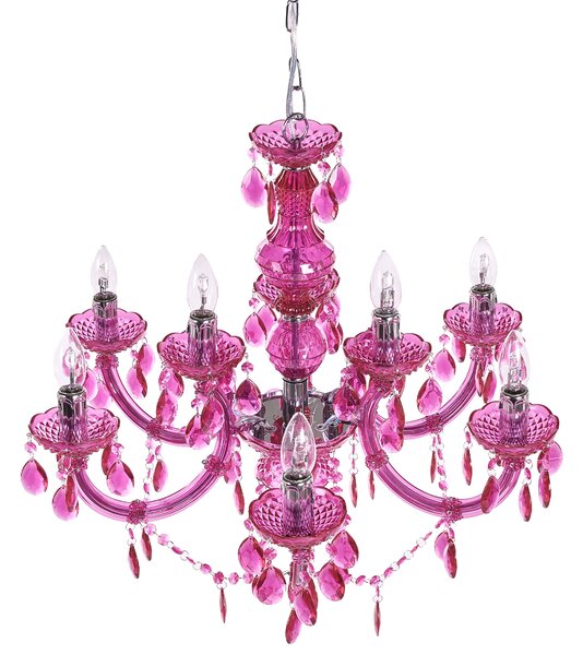 Luster ružový priehľadný krištáľový 6 žiaroviek moderný glamour štýl obývačka jedáleň spálňa