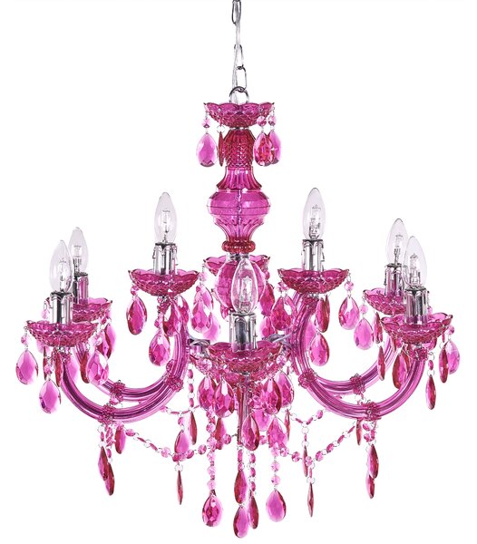 Luster ružový priehľadný krištáľový 6 žiaroviek moderný glamour štýl obývačka jedáleň spálňa